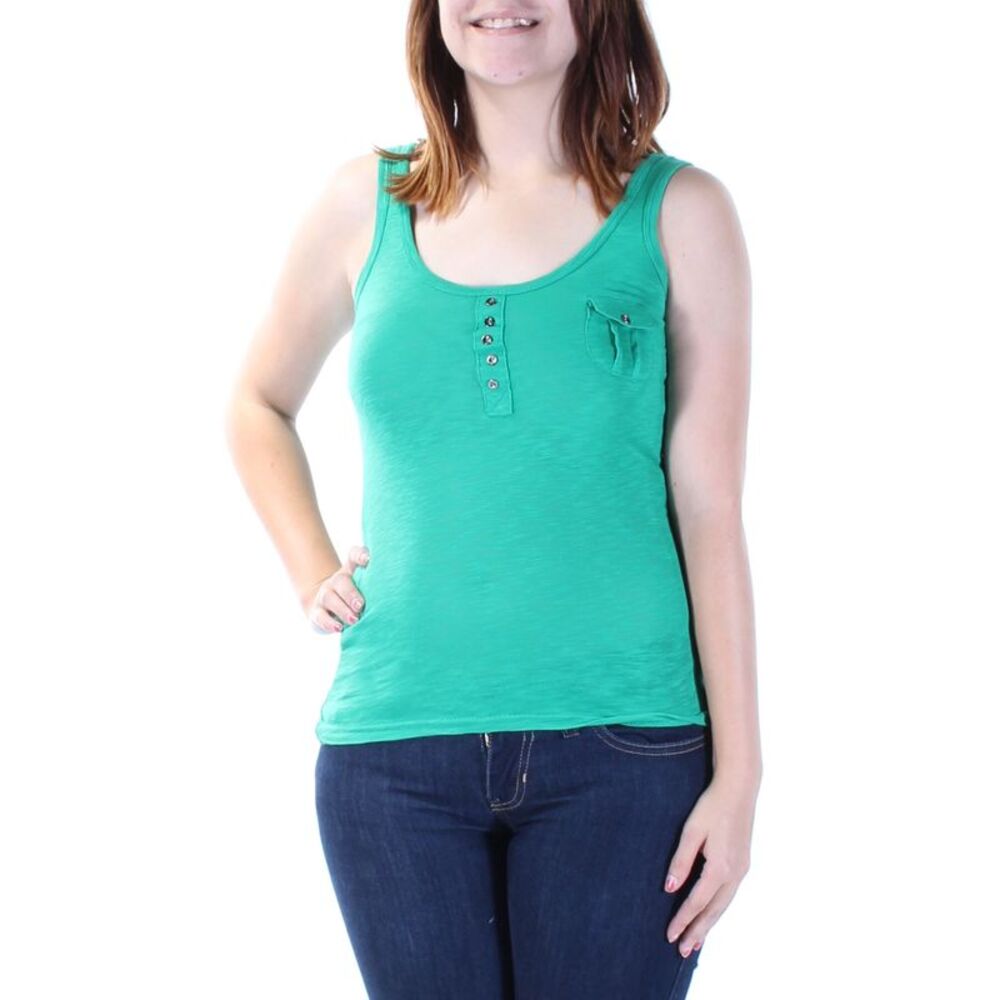 COLOR STORY Womens Green Pocketed Sleeveless Jewel Neck T-Shirt Size: S